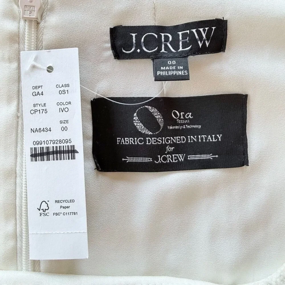 J.Crew Sophia Tweed Dress Black Velvet Bows Cream White NWT Size 00 CP175